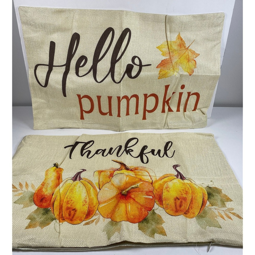 Set of 2 -‎ Fall Themed 12" x 19" Pillow Case - Pumpkin Thankful (14b3)
